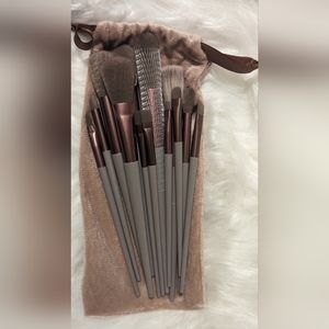 NWT 13 piece makeup brush set soft bristles grey/purple color handles